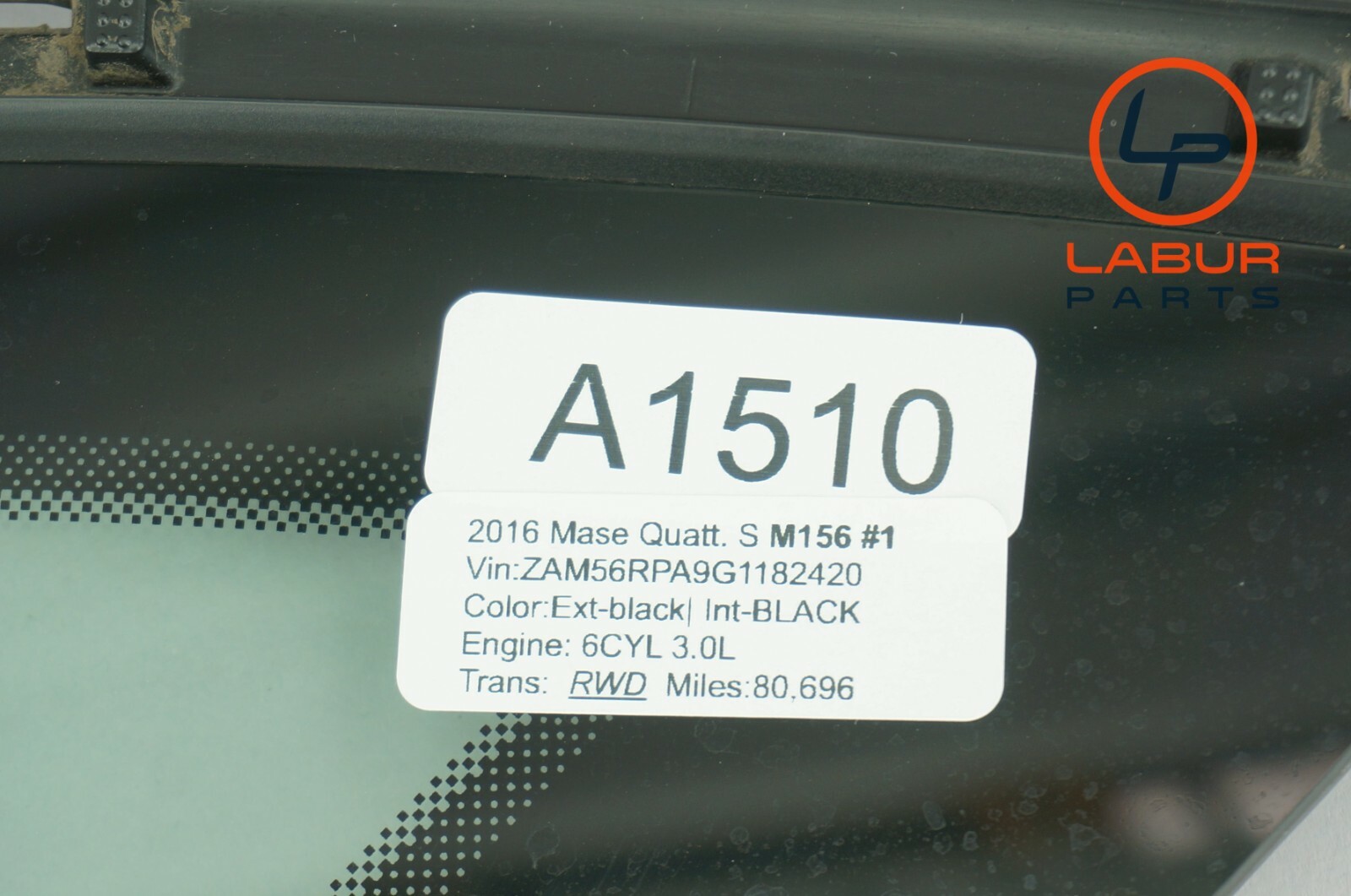 M156 14-17 Maserati Quattroporte Rear Right Side Quarter Window Glass A1510