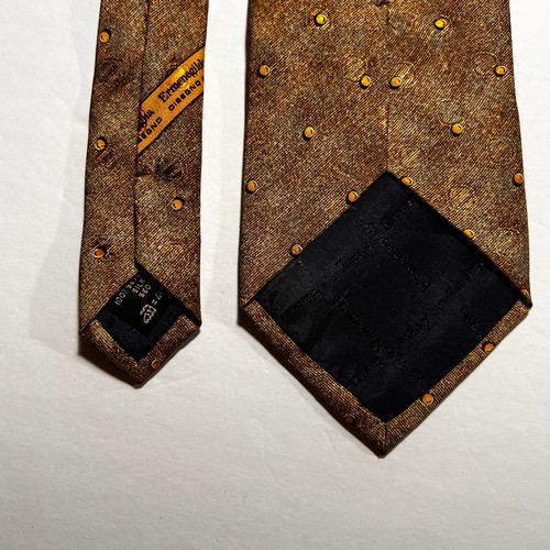 Ermenegildo Zegna Tie Men's Bronze Polka Dot 100% Silk Necktie Handmade In Italy - Picture 5 of 7