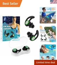 Black Earplugs for Swimming & Surfing - 2 Pairs, Ergonomic & Portable Design