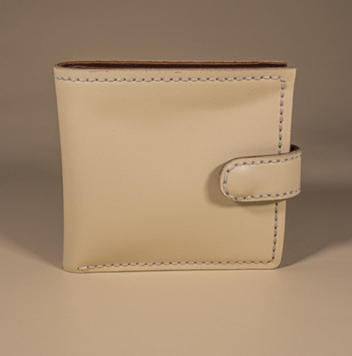 BEREGOI Handmade Leather Bifold Wallet Cream Brown Snap Closure