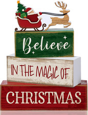 4 Pcs Christmas Holiday Special Occasion Table Decorations Wooden Stacked Block