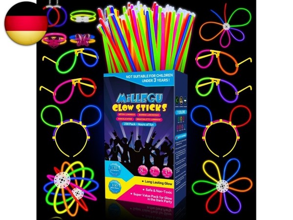 Knicklichter Party Set,100 StüCk LeuchtstäBe 130 Verbinder,Neon Knicklichter K-image