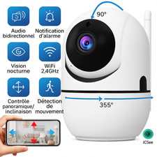 Caméra 360° Intelligente PTZ 2K Vision Panoramique Détection Mouvement WiFi