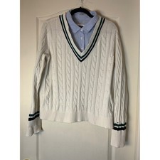 Tommy Hilfiger Men's XL Cable Knit 2-in-1 Shirt Sweater White Preppy Cricket Ivy