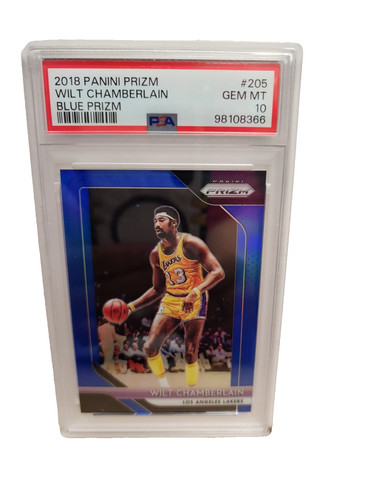 2018 PANINI PRIZM BLUE PRIZM #205 WILT CHAMBERLAIN LAKERS PSA 10 LOW POP