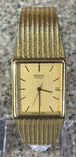 Vintage 1987 Seiko Watch Men 24mm Gold Tone Mesh Band Date New Battery