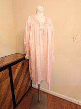 Vintage Baby Pink Nightgown Dressing Robe Set M JC Penney Union Flowers Lace