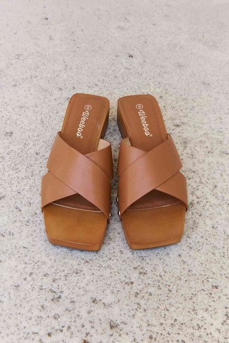 Weeboo Step Into Summer Criss Cross Wooden Clog Mule in Brown - Picture 5 of 8