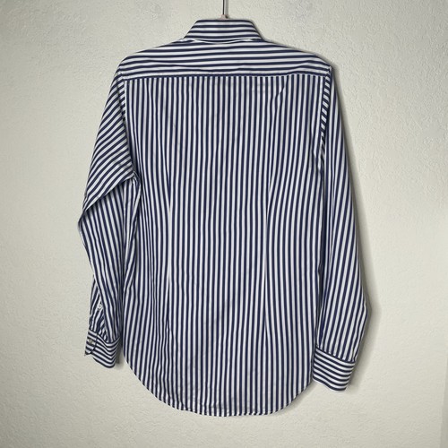 Carrel Luxury Tailoring Mens Blue White Striped Button Down Shirt Size 38/15 - Picture 2 of 14