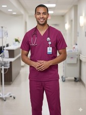 CREST Scrub Top  Pant Set Wine Sz XS Nurse Medical Industry New