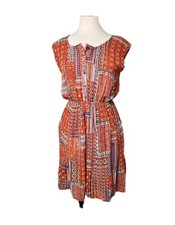 Blu Pepper Bohemian Dress Womens M Peasant Vibrant Terracotta Sleeveless Paisley