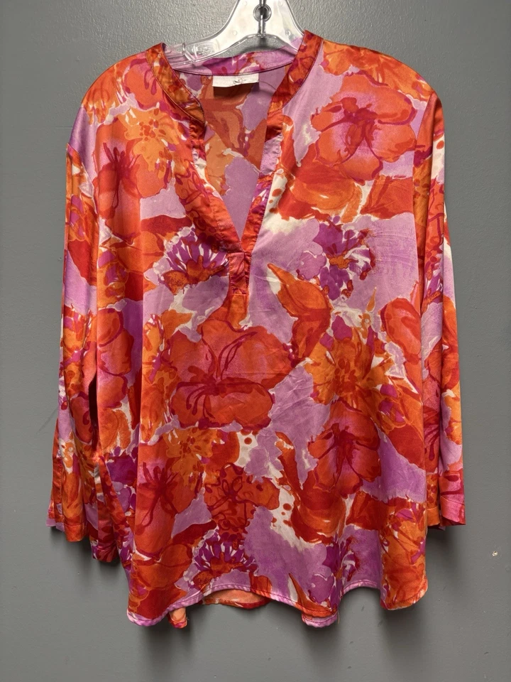 Juego de 2 pijamas con estampado floral naranja sedoso/púrpura Natori talla L Foto 2 de 4