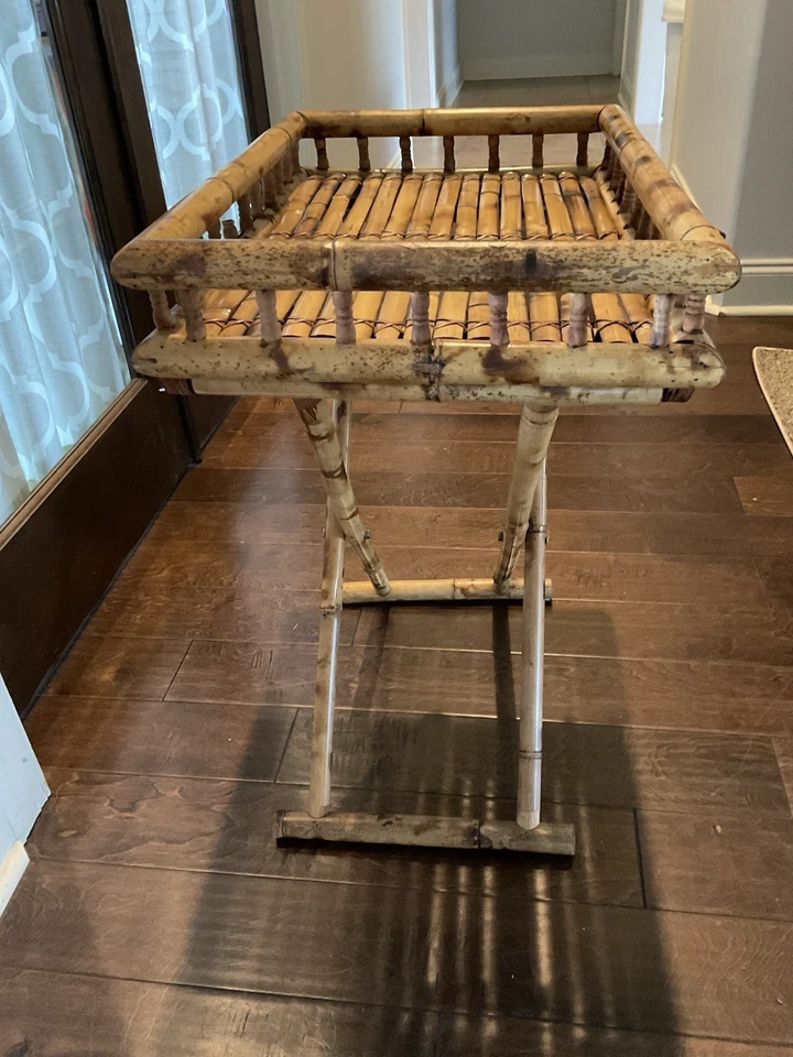 Винтажный бамбуковый поднос для телевизора подставка для стола сгоревшая черепаха складная - Изображение 2 из 4