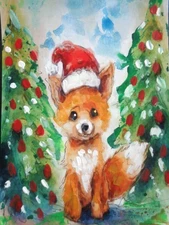 OOAK  -  WILDLIFE SNOW DAY FOREST CHRISTMAS TREES RED FOX  Art