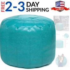 Round Faux Leather Ottoman Chic Footstool Ottoman with Style, Storage Solutio...