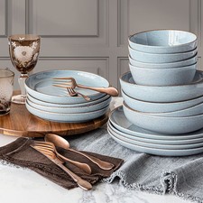 Over & Back 16 Piece Stoneware Set Dinner Service Dishwasher Safe Blue