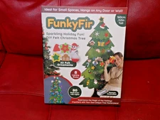 NIB FunkyFir Felt Christmas Tree w/ 33 Ornaments, 80 LED Lights+ Remote OVER 5FT