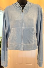 Juicy Couture Velour Rhinestone Zip Up Hoodie Blue Light Baby Blue Size L Y2K