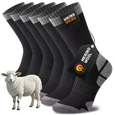 Niorasen Merino Wool Hiking Crew Socks for Men Women, Large, Black-3pairs