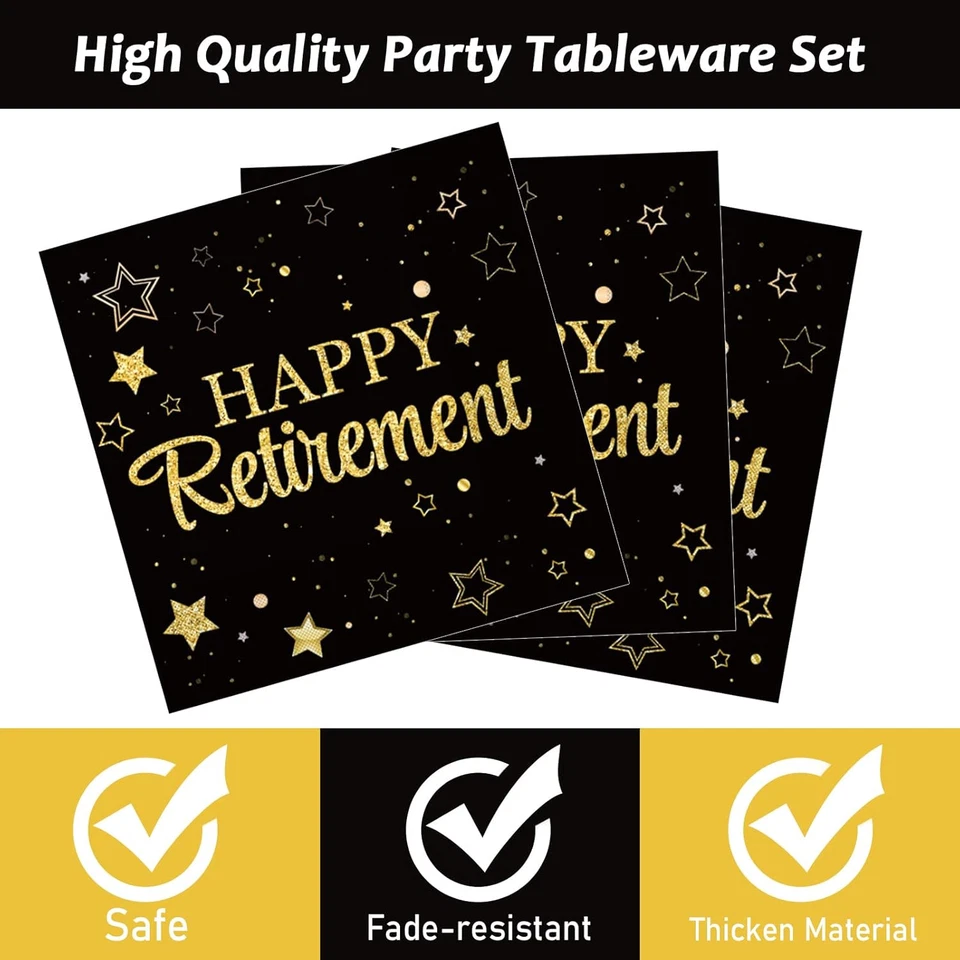 96 Pcs Retirement Party Plates Napkins Tableware Set Happy Retirement Supplies B - Image 3 of 4