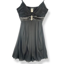 Deb Y2K Black Chiffon Mini Dress Womens Size Medium Club Party Glam USA Made