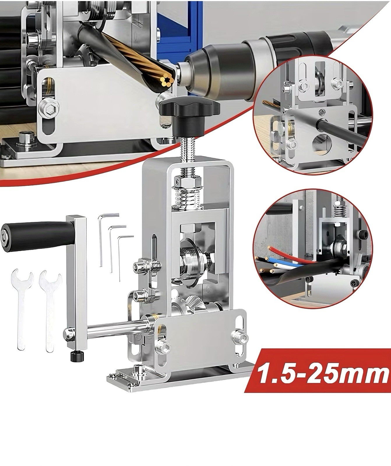 Dénudeuse de câble cuivre manuelle de 1,5 à 25 mm avec manivelle amovible pour recyclage