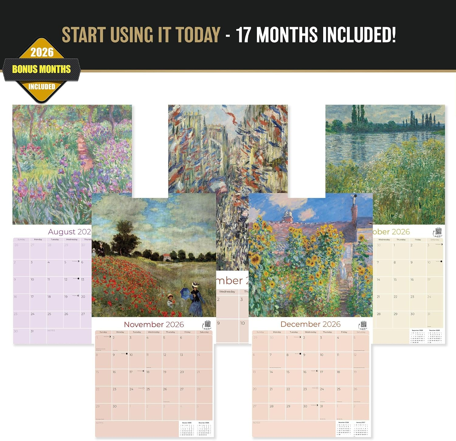 2027 Claude Monet Calendar - Fine Art Monthly Wall, 16 Month 12X24 ...