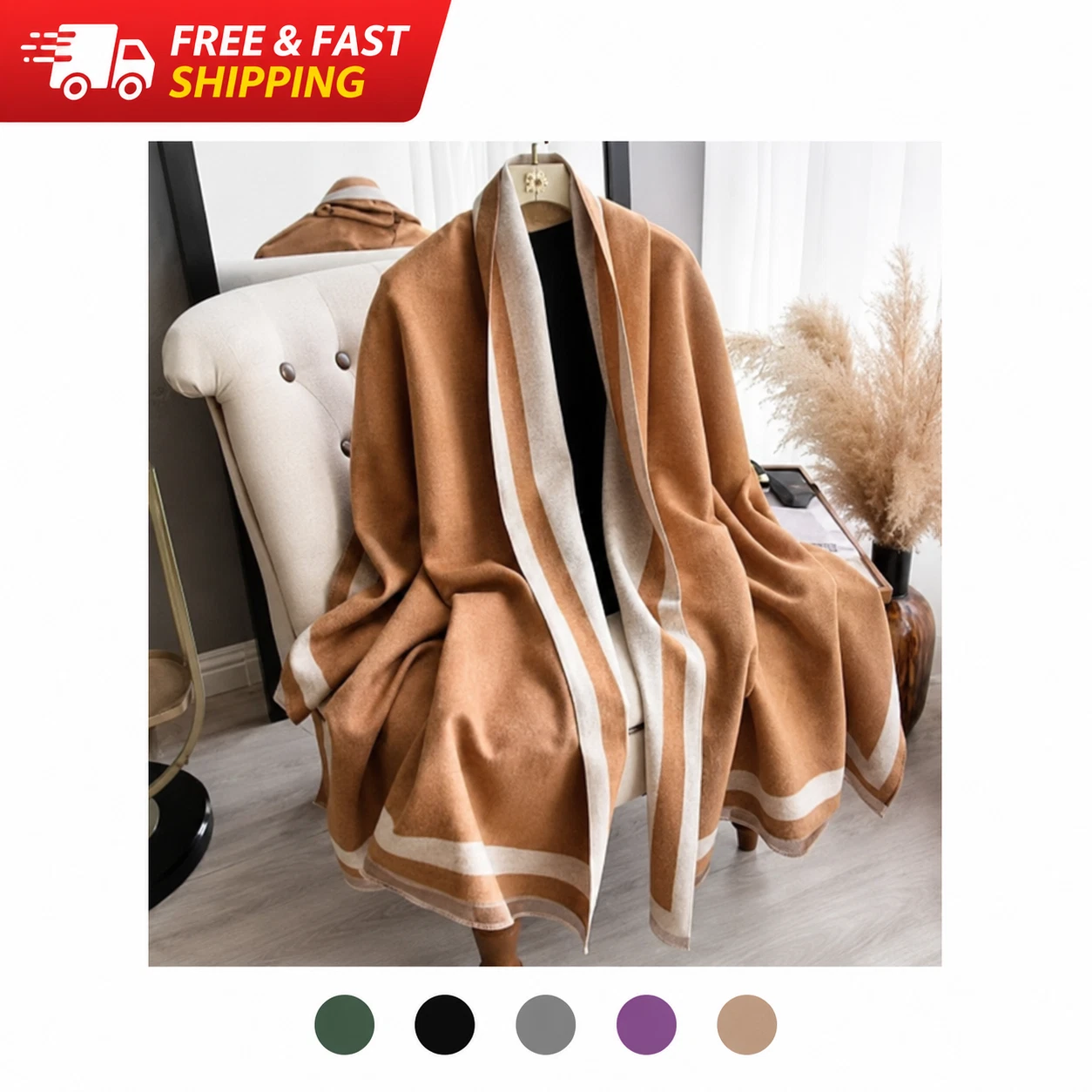 Warm Luxury Cashmere Scarf for Women – Plain Color Shawl, Wrap, Winter Foulard