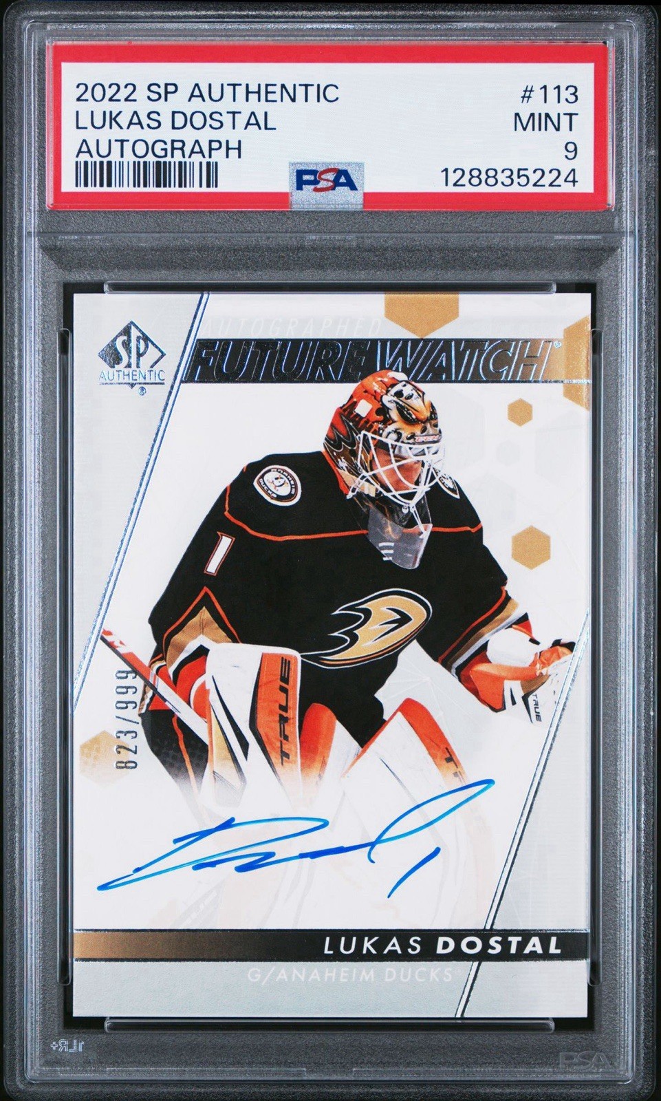 Lukas Dostal 2022 SP Authentic Future Watch Autograph /999 PSA 9 Rookie Auto RC