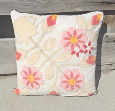 Vintage beautiful handmade 21" x 21" pillow quilt floral decorative handstitched