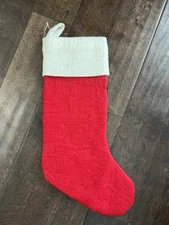 NWOT West Elm Felted Wool Handcrafted Red Ivory Christmas Stocking No Mono