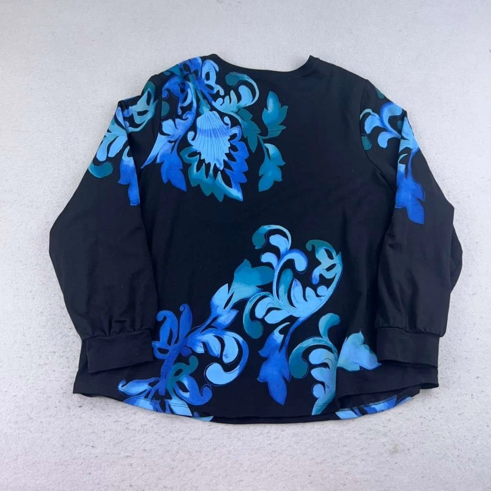 Chicos Sweatshirt Womens XXL Blue Floral Long Sleeves Size 4 Lightweight - Image 3 of 4