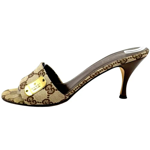 Sandales à talons mules en cuir marron Gucci GG logo monogramme Supreme Guccissima US 8