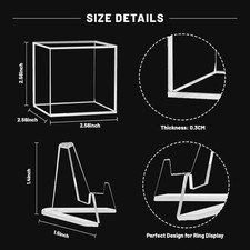 4 Pack Championship Ring Display Cases with Stands, 2.5" Square Clear Acrylic...