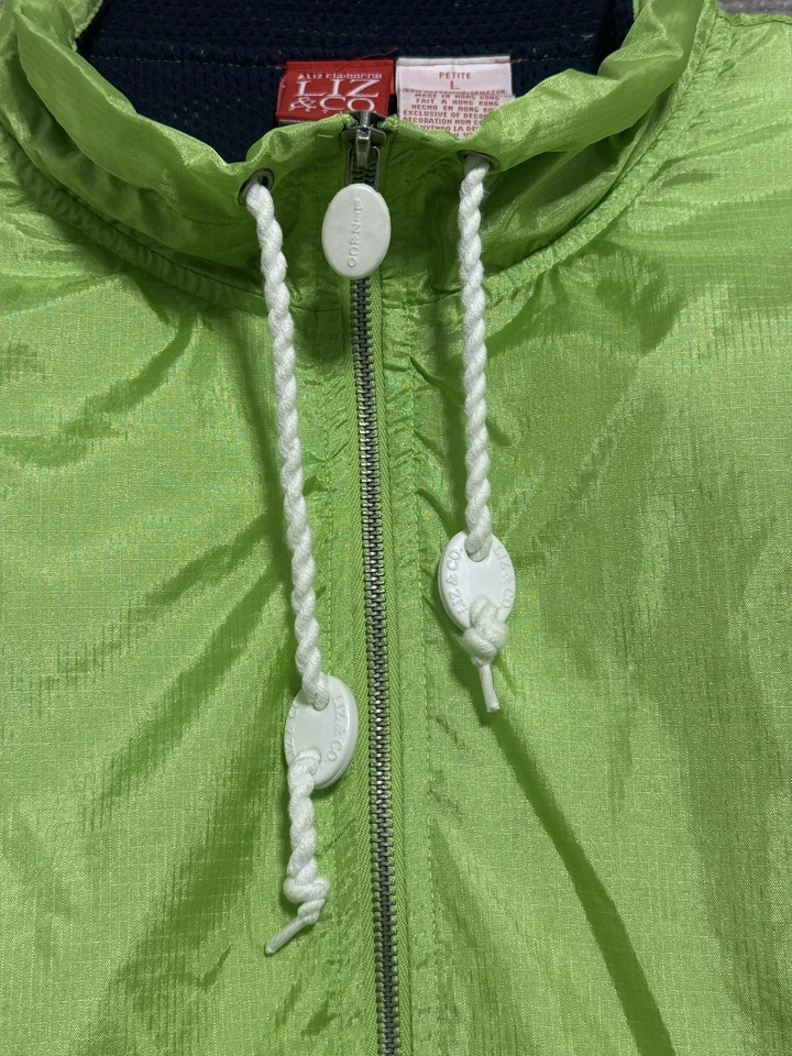 Chaqueta cortavientos vintage Liz & Co para mujer pequeña verde nailon cremallera náutica años 90 Foto 4 de 4