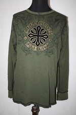 Affliction XL Reversible L/S Thermal Shirt Olive Green Black Military USA Made