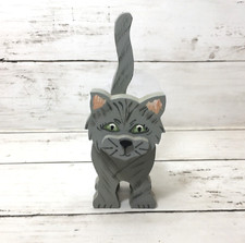 Gray Striped Cat Figure Decor Painted Wood