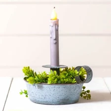 Rustic Candle Holder With candle in weathered Tin