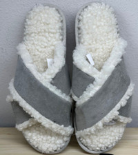 Alfani Flat Slip On Slides Comfort L 9-10 Gray /beige Criss Cross