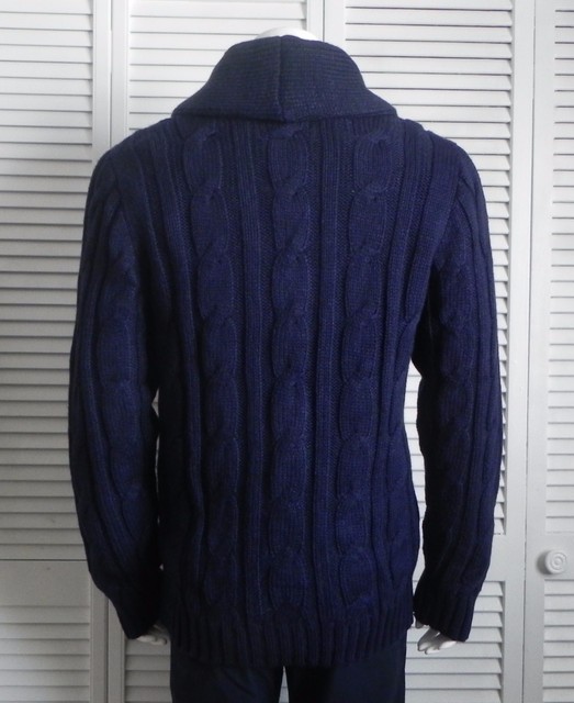navy blue shawl collar sweater