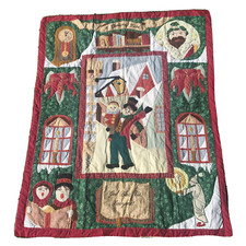 Vintage Hand Stitched Christmas Quilt Appliqued "A Christmas Carol" 60" x 50"