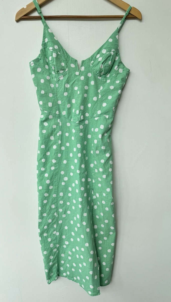 Urban Outfitters Green Polka Dot Dolce Vita Front Slit Midi