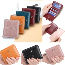 Women's Rfid Blocking Small Bifold Leather Pocket Mini Coin Purse with ID Window