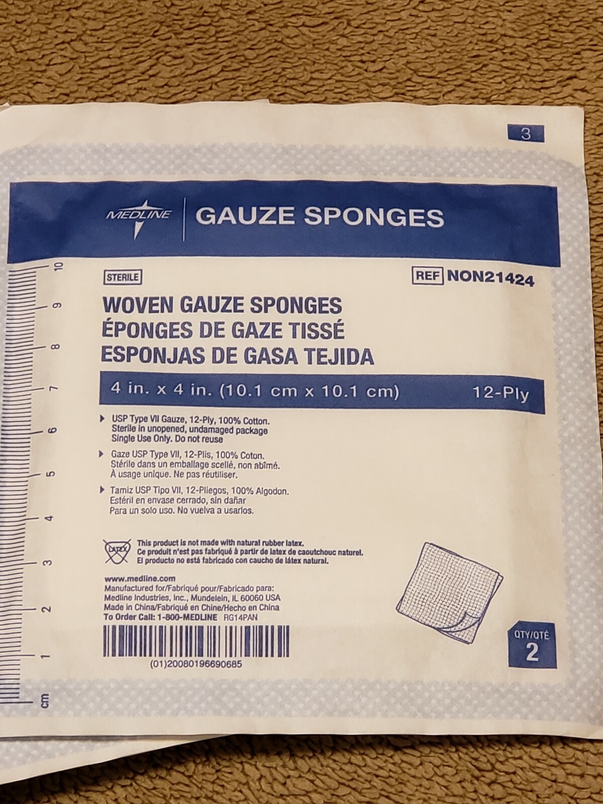 Five 2packs of NEW Medline NON21424 Woven Gauze Sponge 4in x 4in