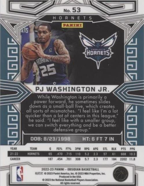 2022-23 Panini Obsidian - PJ Washington Jr. #53 for sale | eBay