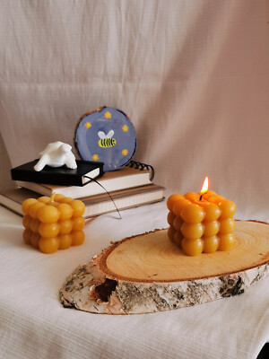 Handmade Beeswax Candles - 100% Natural Wax, ''Cube'' Style.