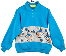 Vintage 1980  s Dashers Sweatshirt w/ Buttons and Collar Orange Cats Blue Small