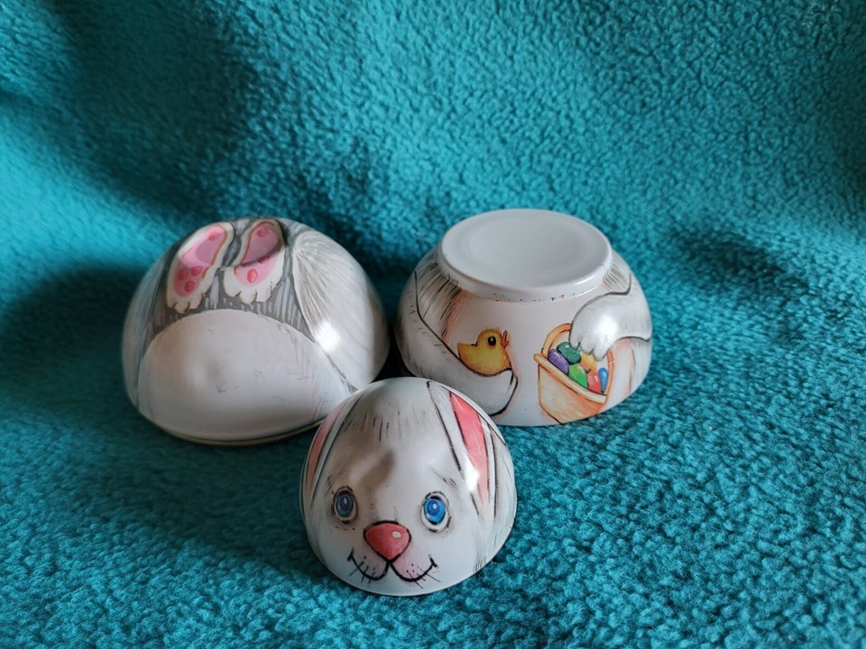 SALE! 2 Vintage Litho Tin Easter Chicks & Bunny Shape Candy Container ...