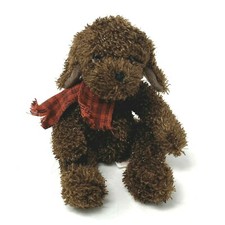 Russ Sparkle Plush Brown Dog Stuffed Animal Puppy Red Plaid Scarf 6" Sitting Toy
