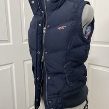 Hollister Down Puffer Vest Girls Large Blue Flannel Lined Zip/Snap Youth Preteen